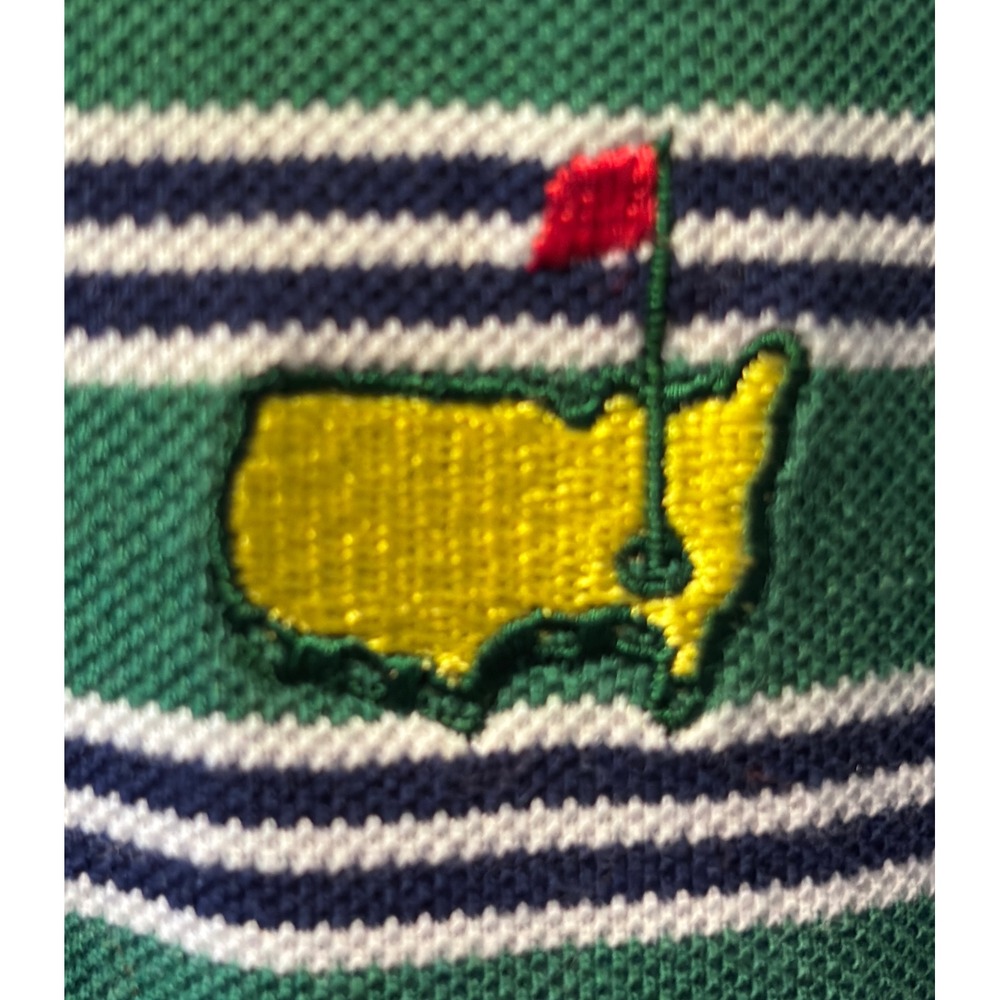 Masters Collection Golf Polo Shirt Mens XL‎ Green White Striped Cotton Pique 48"